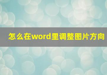 怎么在word里调整图片方向