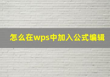 怎么在wps中加入公式编辑