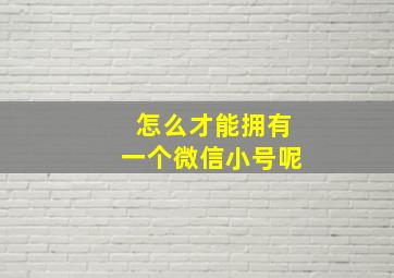 怎么才能拥有一个微信小号呢