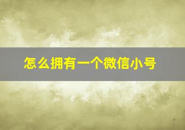 怎么拥有一个微信小号