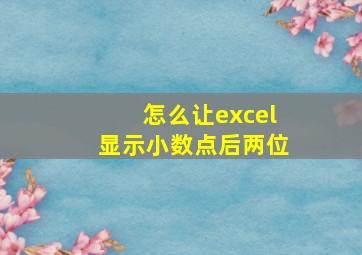 怎么让excel显示小数点后两位