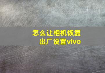 怎么让相机恢复出厂设置vivo