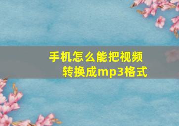 手机怎么能把视频转换成mp3格式