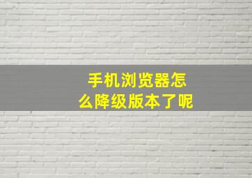 手机浏览器怎么降级版本了呢