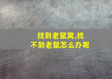 找到老鼠窝,找不到老鼠怎么办呢