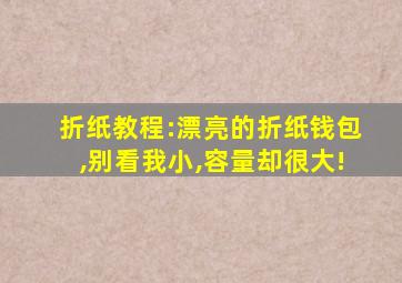 折纸教程:漂亮的折纸钱包,别看我小,容量却很大!