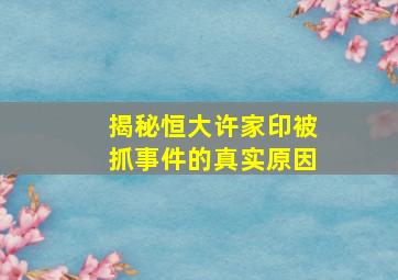 揭秘恒大许家印被抓事件的真实原因