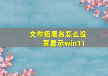 文件拓展名怎么设置显示win11