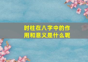 时柱在八字中的作用和意义是什么呢