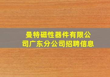 曼特磁性器件有限公司广东分公司招聘信息