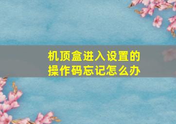 机顶盒进入设置的操作码忘记怎么办