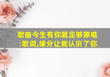 歌曲今生有你就足够原唱:歌词,缘分让我认识了你