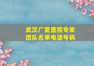 武汉广爱医院专家团队名单电话号码