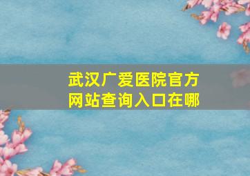 武汉广爱医院官方网站查询入口在哪