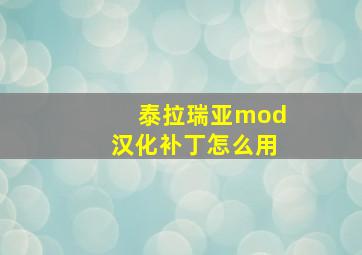 泰拉瑞亚mod汉化补丁怎么用