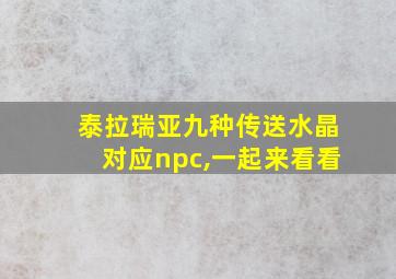 泰拉瑞亚九种传送水晶对应npc,一起来看看