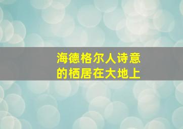 海德格尔人诗意的栖居在大地上