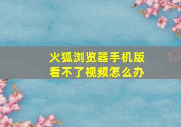 火狐浏览器手机版看不了视频怎么办