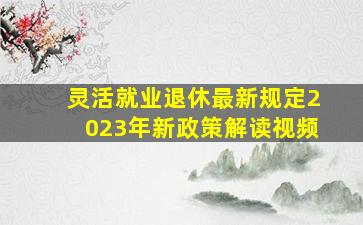 灵活就业退休最新规定2023年新政策解读视频