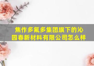 焦作多氟多集团旗下的沁园春新材料有限公司怎么样