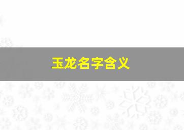 玉龙名字含义