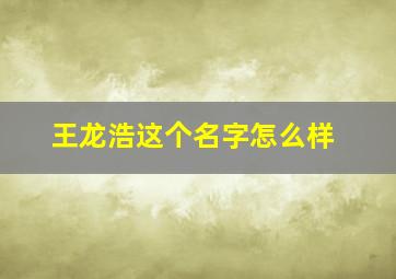 王龙浩这个名字怎么样