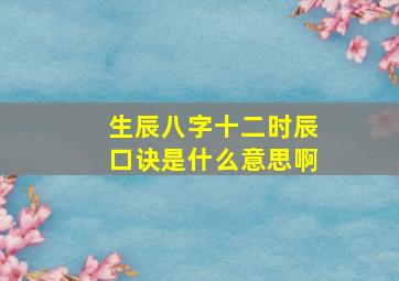 生辰八字十二时辰口诀是什么意思啊