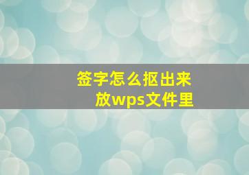 签字怎么抠出来放wps文件里