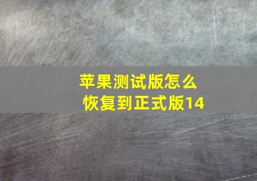 苹果测试版怎么恢复到正式版14