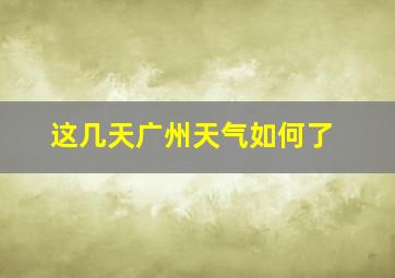 这几天广州天气如何了