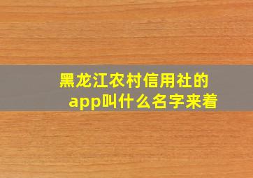 黑龙江农村信用社的app叫什么名字来着