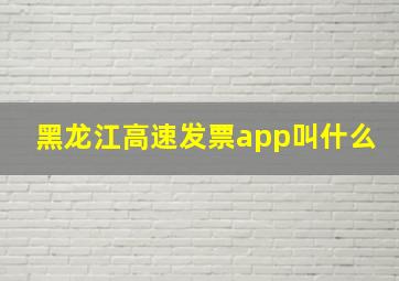 黑龙江高速发票app叫什么